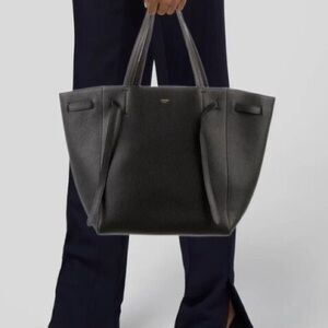 Authentic Celine Small Black Phantom Cabas Leather Tote Handbag Bag Purse